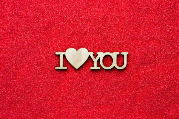 Wooden Phrase Heart You Red Sand Top View Valentines Day — 스톡 사진