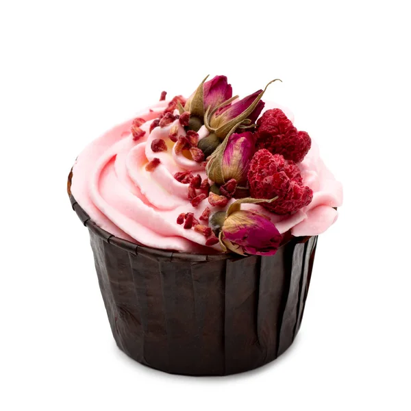 Cupcake Rosa Decorato Stile Moderno Con Bacche Sublementate Sfondo Bianco — Foto Stock