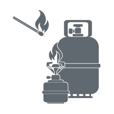 Kamp ocağı gaz şişesi simge vektör ile. Vektör çizim