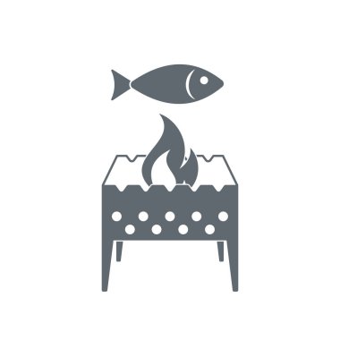 Mangal ızgara balık simgesiyle. Vektör illustratio