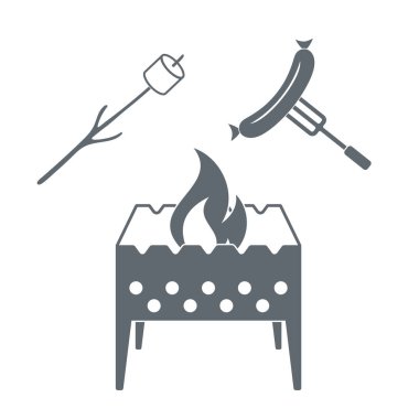 Mangal, Zephyr'i ve sosis simgesi. Vektör illustratio