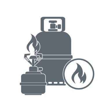 Kamp ocağı gaz şişesi simgesi olan. Vektör çizim