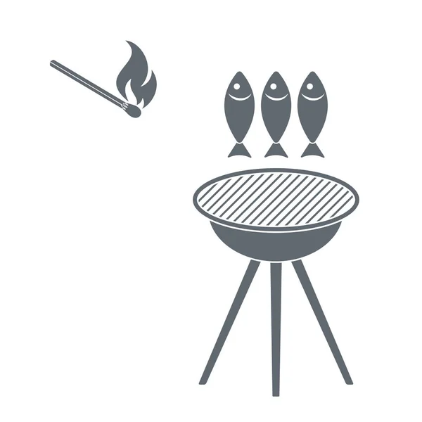 Gegrilde Vis Pictogram Vector Illustratio — Stockvector