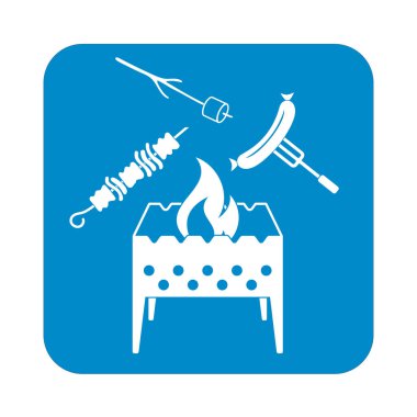 Mangal, Zephyr'i, kebap ve sosis simgesi. Vektör illustratio