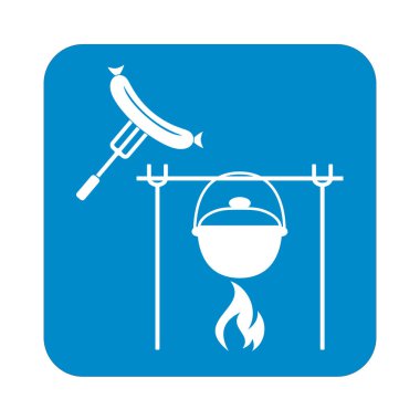 Yangın, pot ve sosis simgesi. Vektör çizim