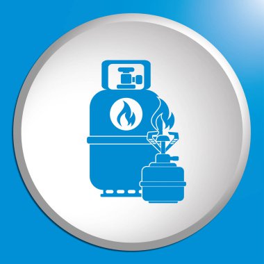 Kamp ocağı gaz şişesi simgesi olan. Düz simgesi izole. Vektör illustratio