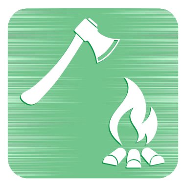 Balta ve kamp ateşi simgesi. Düz vektör illustratio