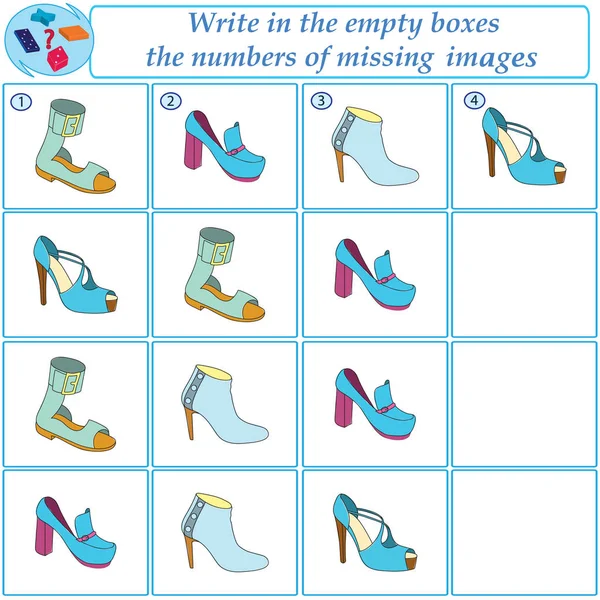Mantıklı bir görev. Hangi resimlerin eksik olduğunu bul. Vektör illüstrasyonu