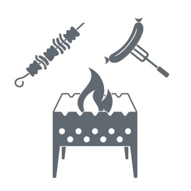 Mangal, kebap ve sosis simgesi. Vektör illustratio