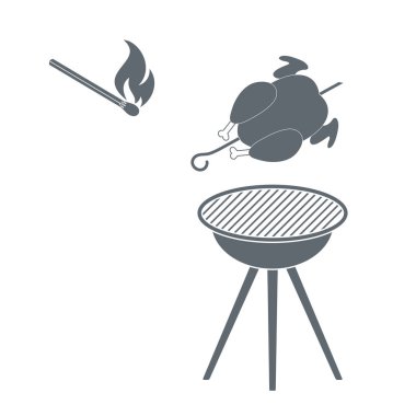 Barbekü ızgara tavuk simgesi olan. Vektör illustratio