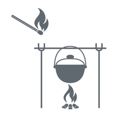 Yangın ve pot simgesi. Vektör çizim