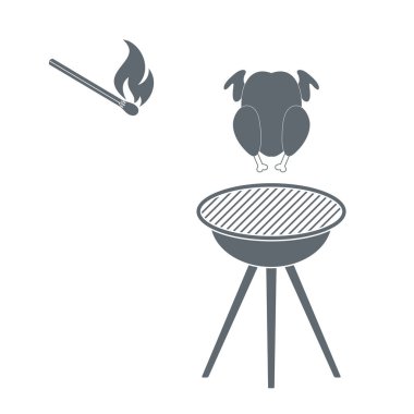 Barbekü ızgara tavuk simgesi olan. Vektör illustratio