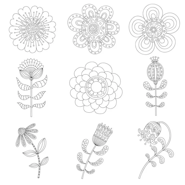 Eine Reihe Abstrakter Floraler Elemente Handgezeichnetes Doodle Vektorillustration — Stockvektor