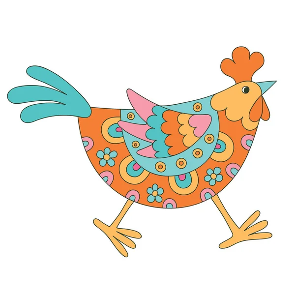 Funny Cartoon Hen Folk Ctile — Stock Vector