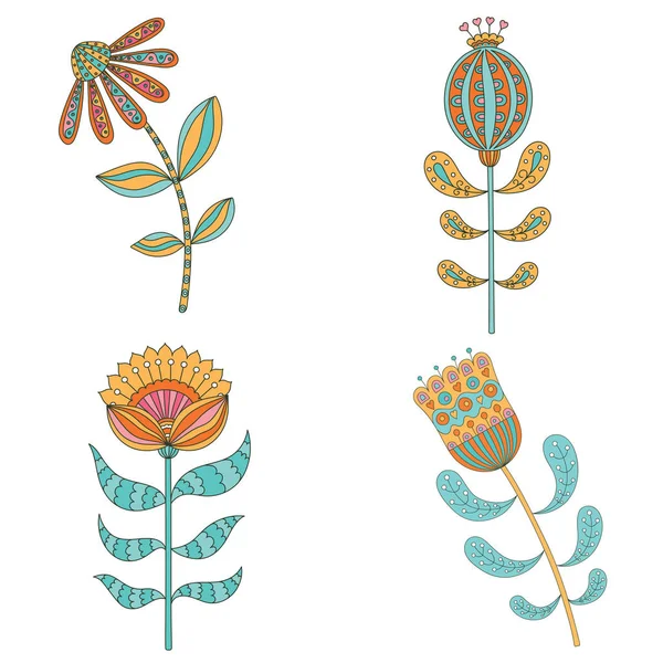 Eine Reihe Abstrakter Floraler Elemente Handgezeichnetes Doodle Vektorillustration — Stockvektor