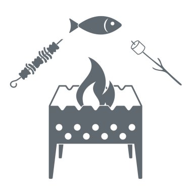 Izgara balık, Zephyr'i ve Kebap simgesi. Vektör illustratio