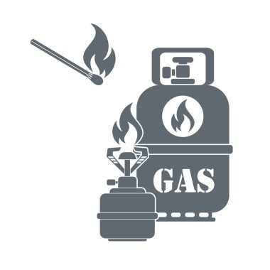Kamp ocağı gaz şişesi simge vektör ile. Vektör çizim