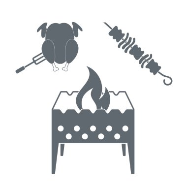 Brezilya kebabı ve tavuk ikonu. Vektör illüstrasyonu