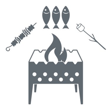 Mangal zephyr, kebap ve balık simgesi. Vektör illustratio