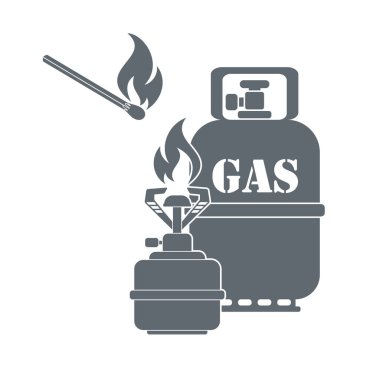 Kamp ocağı gaz şişesi simge vektör ile. Vektör çizim