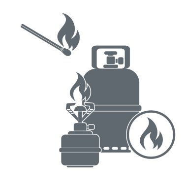 Kamp ocağı gaz şişesi simge vektör ile. Vektör çizim