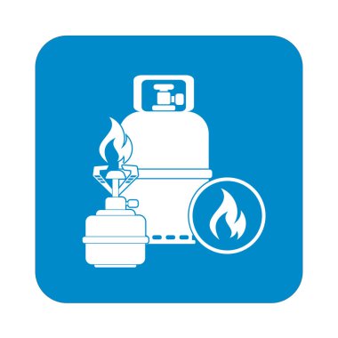 Kamp ocağı gaz şişesi simge vektör ile. Vektör çizim