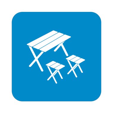 Kamp tablo ve dışkı simgesi. Vektör illustratio