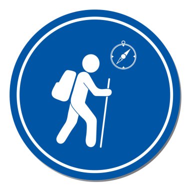 Pusula simgesini turistlerle hiking. Vektör illustratio