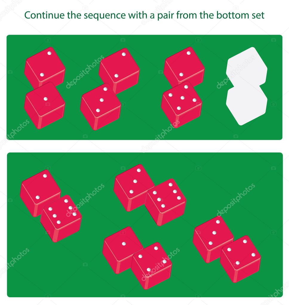 Logical task. Continue the sequence with a pair from the bottom set. Find what image from the second set is missing in the first one. Vector illustratio
