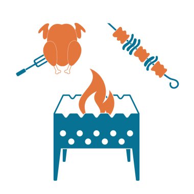 Brezilya kebabı ve tavuk ikonu. Vektör illüstrasyonu