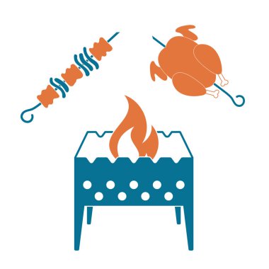 Mangal, kebap ve tavuk. Vektör illustratio