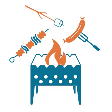 Mangal, Zephyr'i, kebap ve sosis simgesi. Vektör illustratio