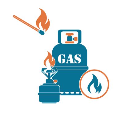 Kamp ocağı gaz şişesi simge vektör ile. Vektör çizim