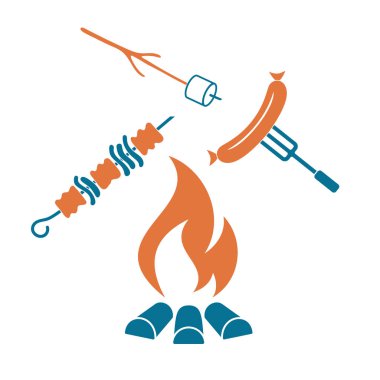 Izgara sosis, Zephyr'i ve Kebap simgesi. Vektör illustratio