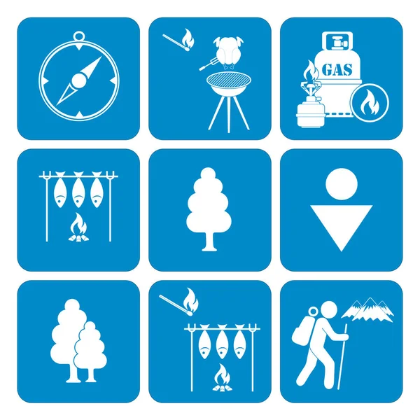 Kamp ekipmanları simgeler kümesi. Vektör çizim