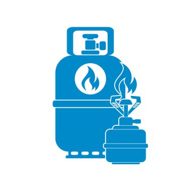 Kamp ocağı gaz şişesi simgesi olan. Düz simgesi izole. Vektör illustratio