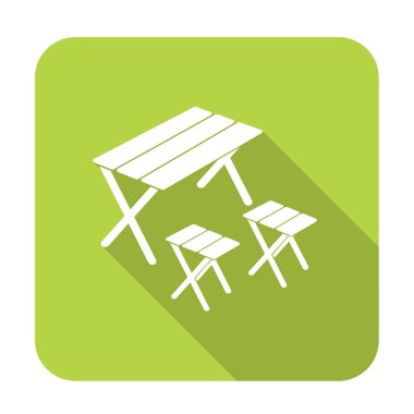 Kamp tablo ve dışkı simgesi. Vektör illustratio