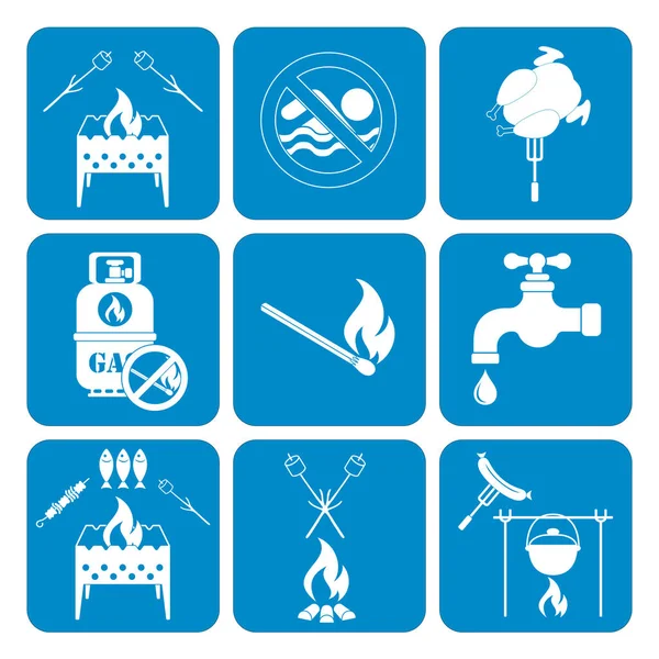 Kamp ekipmanları simgeler kümesi. Vektör çizim