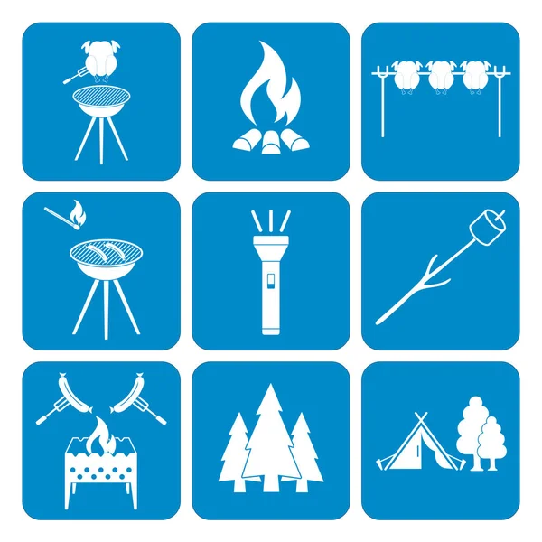 Kamp ekipmanları simgeler kümesi. Vektör çizim