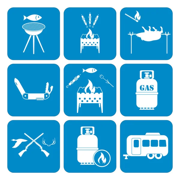 Set Camping Equipment Icons Vector Illustration — Stock Vector