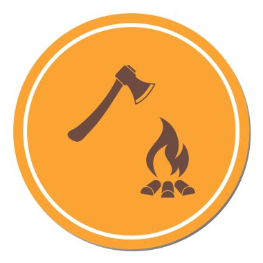 Balta ve kamp ateşi simgesi. Düz vektör illustratio