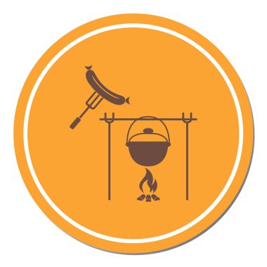 Yangın, pot ve sosis simgesi. Vektör çizim