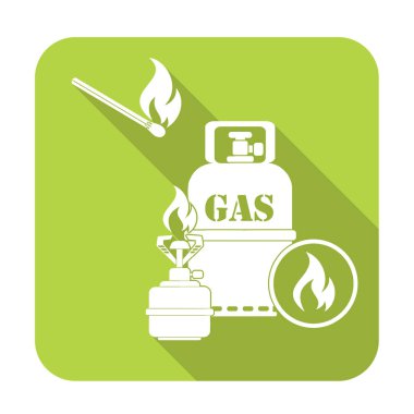 Kamp ocağı gaz şişesi simge vektör ile. Vektör çizim