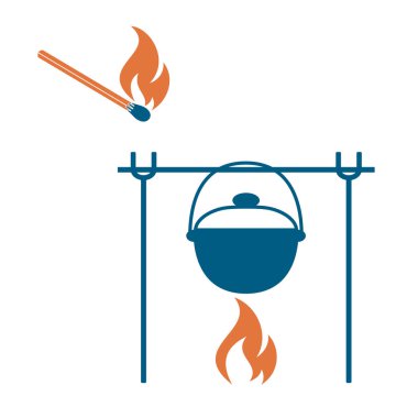 Yangın ve pot simgesi. Vektör çizim