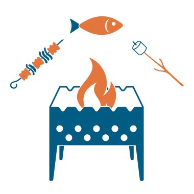 Izgara balık, Zephyr'i ve Kebap simgesi. Vektör illustratio