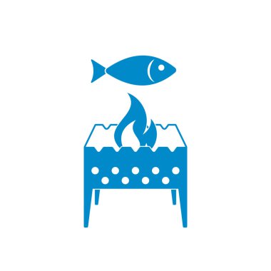 Mangal ızgara balık simgesiyle. Vektör illustratio