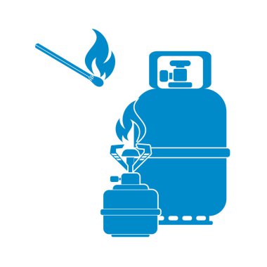 Kamp ocağı gaz şişesi simge vektör ile. Vektör çizim