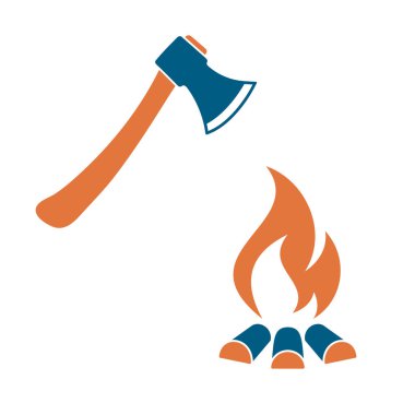 Balta ve kamp ateşi simgesi. Düz vektör illustratio