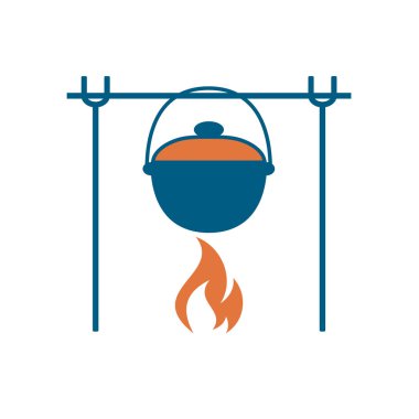 Yangın ve pot simgesi. Vektör çizim