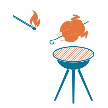 Barbekü ızgara tavuk simgesi olan. Vektör illustratio